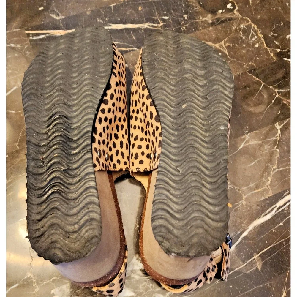 Axxiom Cheetah Print Cushiones Wedge Sandals in Blk & Tan Sling Back in Size 8